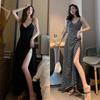 Stripe Slim Strap Dress A-line Beach Vacation Sundress Retro Sleeveless Long Dress  for Girls