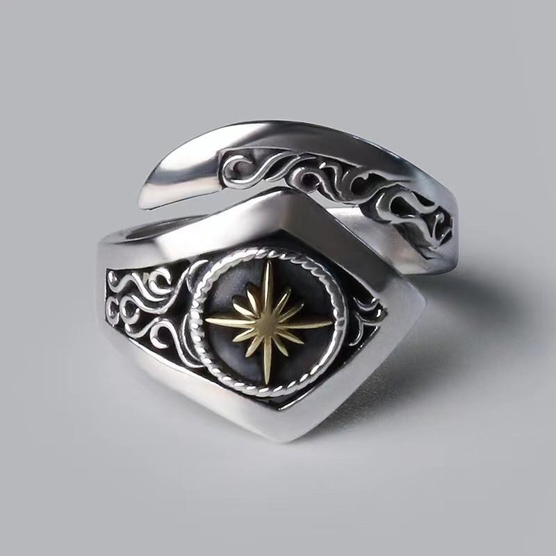 Adjustable Open Ring Men Women Vintage Bohemian Style Plated Geometric Animal Motif Band With Cross Design