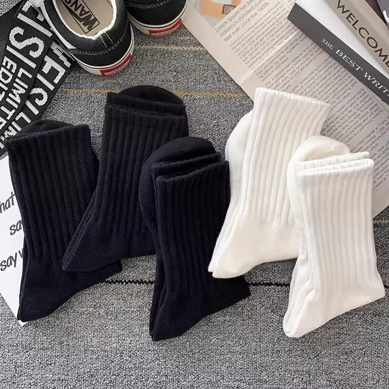 Soft Cotton Socks Men Women Solid Black White Breathable High Quality Sport Socks Spring Summer Male's Business Mid-tube Sock