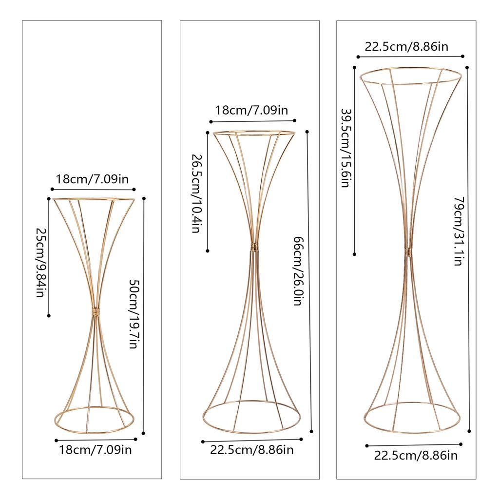 Golden Tall Flower Floor Stand Background Decor Metal Floral Column Road Lead Display Rack Romantic Wedding Party Venue Layout