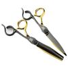 6.0 Inch Black And Gold Notched Handle, Hair Scissors, Hair Scissors, Flat Scissors, Bangs Scissors, Tooth Scissors
