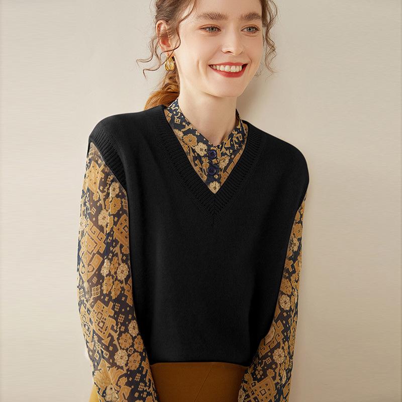 Women's Cashmere V-Neck Sleeveless Vest & Shawl Knit Sweater - Autumn/Winter Collection