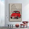 Italienischer Stil Berühmtes Gebäude Hintergrund Fiat 500 Rot Gelb Vespa Poster Druck Wandkunst Bild Leinwandmalerei Zimmer Heimdekor