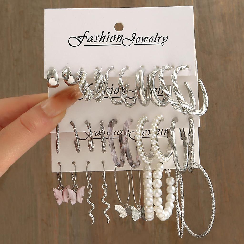 European and American Geometric Metal Hoop Earrings Set