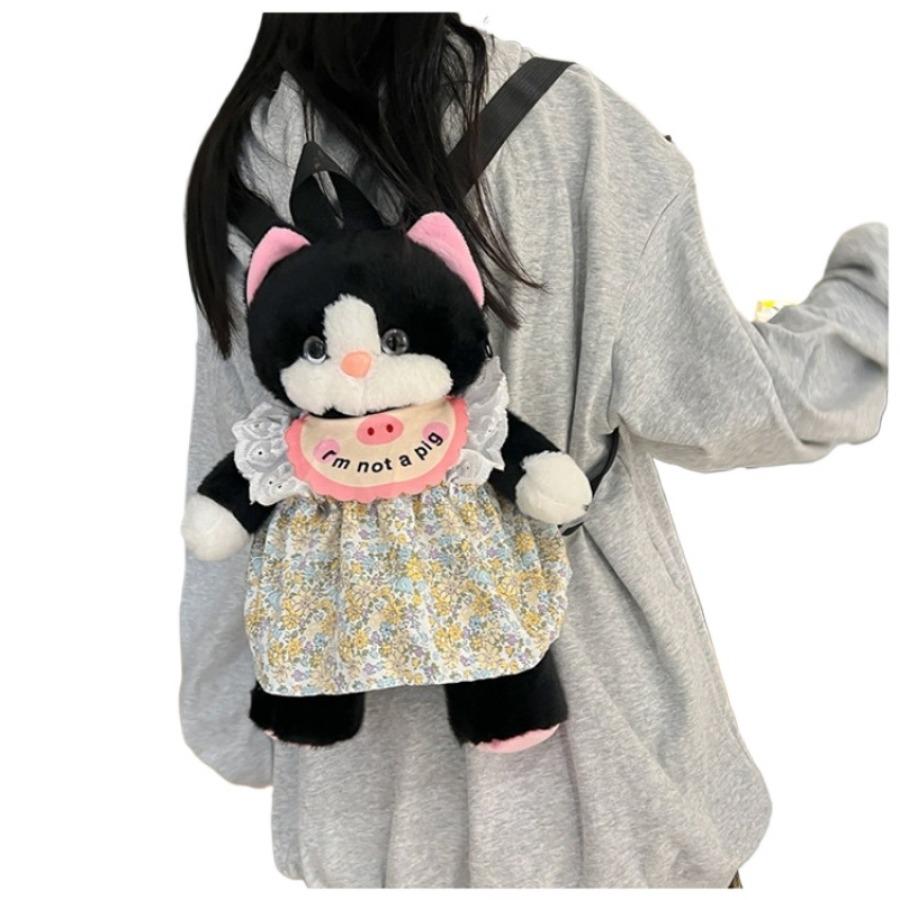 Kawaii Cat Plush Backpack Simulation Black Cat Plushie Toy Doll Women Fashion Crossbody Shoulder Bags Christmas Gift