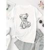 European sizes Women's Linear Bear & Line Drawing Print T-Shirt - Short Sleeve Round Neck Summer Top with Line Bear Pattern, Casual - Blouse for Women