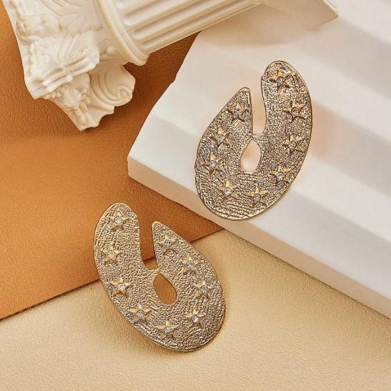 Temperament versatile zircon five-star irregular oval stud earrings women s light luxury high-end earrings