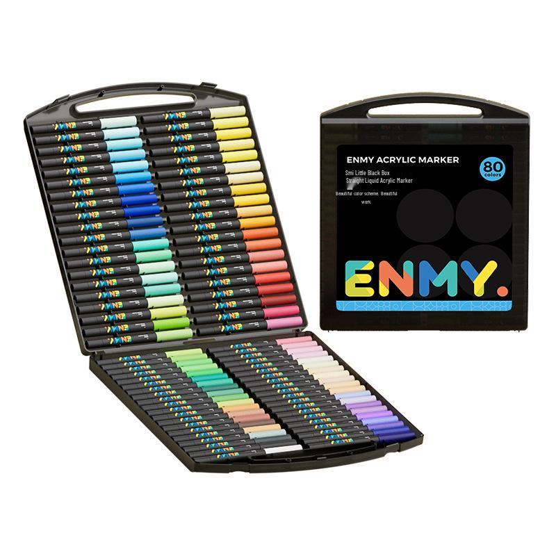 Enmi Liquid Acrylic Marker Set - 80 Colors, Soft Tip, Layerable, for Children's Painting In Black Box