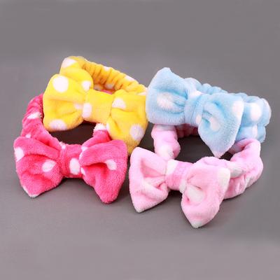 Dot Bows Headband Women Coral Fleece Knot Elastic Hairband Solid Hair Ties Girls Accesories Wash Face Makeup Head Wrap Bandage