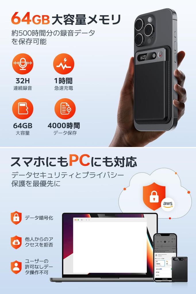 Bouoke Voice AI Voice 64GB Large IC Easy Normal Conversation Recording and Call Recording AI Voice Automatic Minute Mind 32 Hours of Continuous