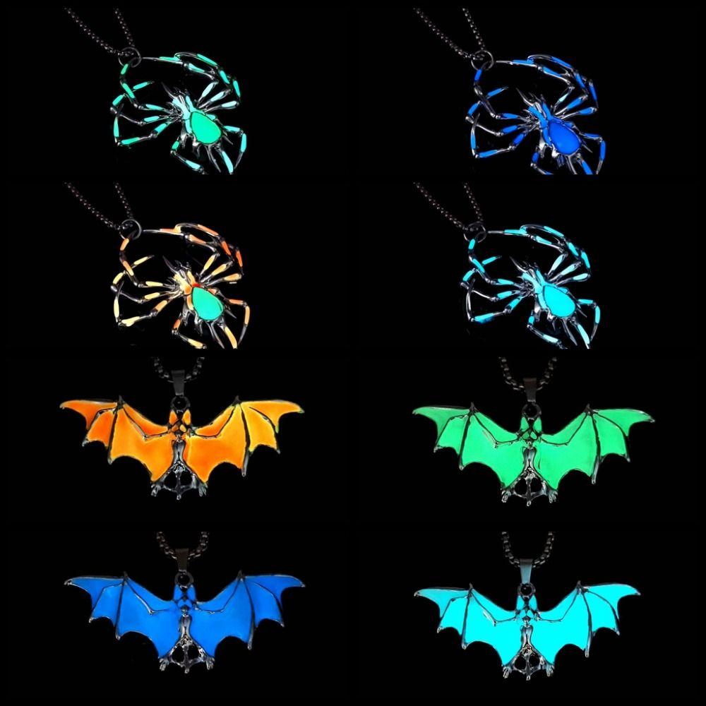 Bat Halloween Necklace Punk Style Hip Hop Neck Chains Unique Luminous Pendant Necklace  Gifts