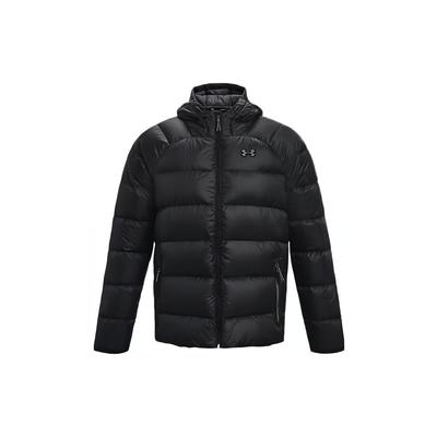 Under Armour Jednobarevná péřová bunda s kapucí a zipem, větruodolná, teplá, s logem, pánská svrchní oděv, černá 1364903-003