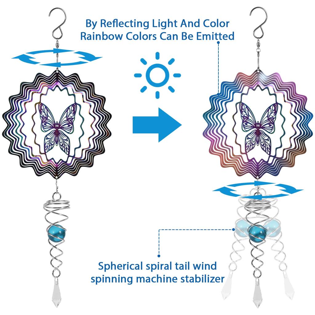 Roestvrijstalen Windmolen Vanger Creatieve 3D Verloopkleur Vlinder Hangende Windgong voor Tuin Erf Balkon Decoratie