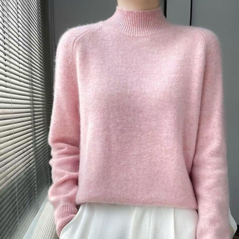 Women's Round Neck Double-Ply Pure Wool Sweater - Thickened Plus Size Solid Color Cashmere Knit Pullover