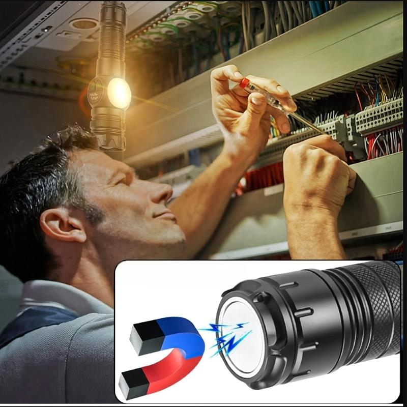 Dobíjecí LED svítilna Výkonná bateriová svítilna s magnetem na ocase Zoomovací svítilna Lampa s dlouhým dosahem pro kempování