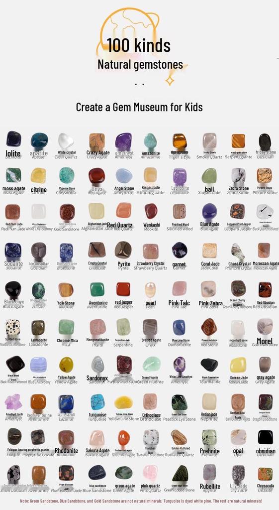 Earth Memory - 100 Raw Crystal Gemstones for Kids: Mineral Toy & Gift Set