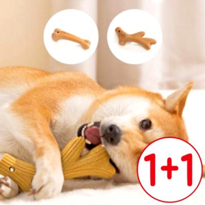Alopero Dog Premium Teeth Grinding Wood Stick Toy Horn Shape + Bone Shape, 1 Set