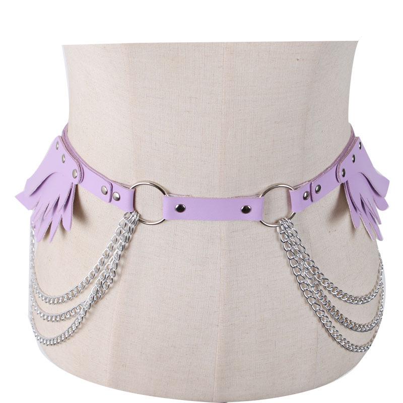 Leather Angel Wings Backpack Set: Women's Chain Body Harness, Shoulder Strap, and Waistband