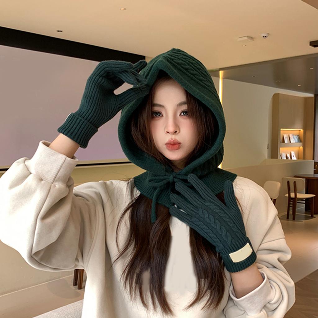 Soft Shawl Hat Warm Ear Flap Hat Women Ear Protective Cap Winter Scarf/Gloves