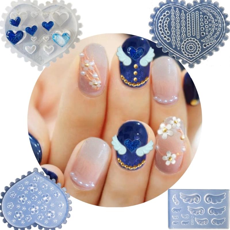 Set of 10 Silicone Nail Art Mold Embossing Patterns Nail Mould Decorations Jewelry Making Tool Handmade Ornament Molds
