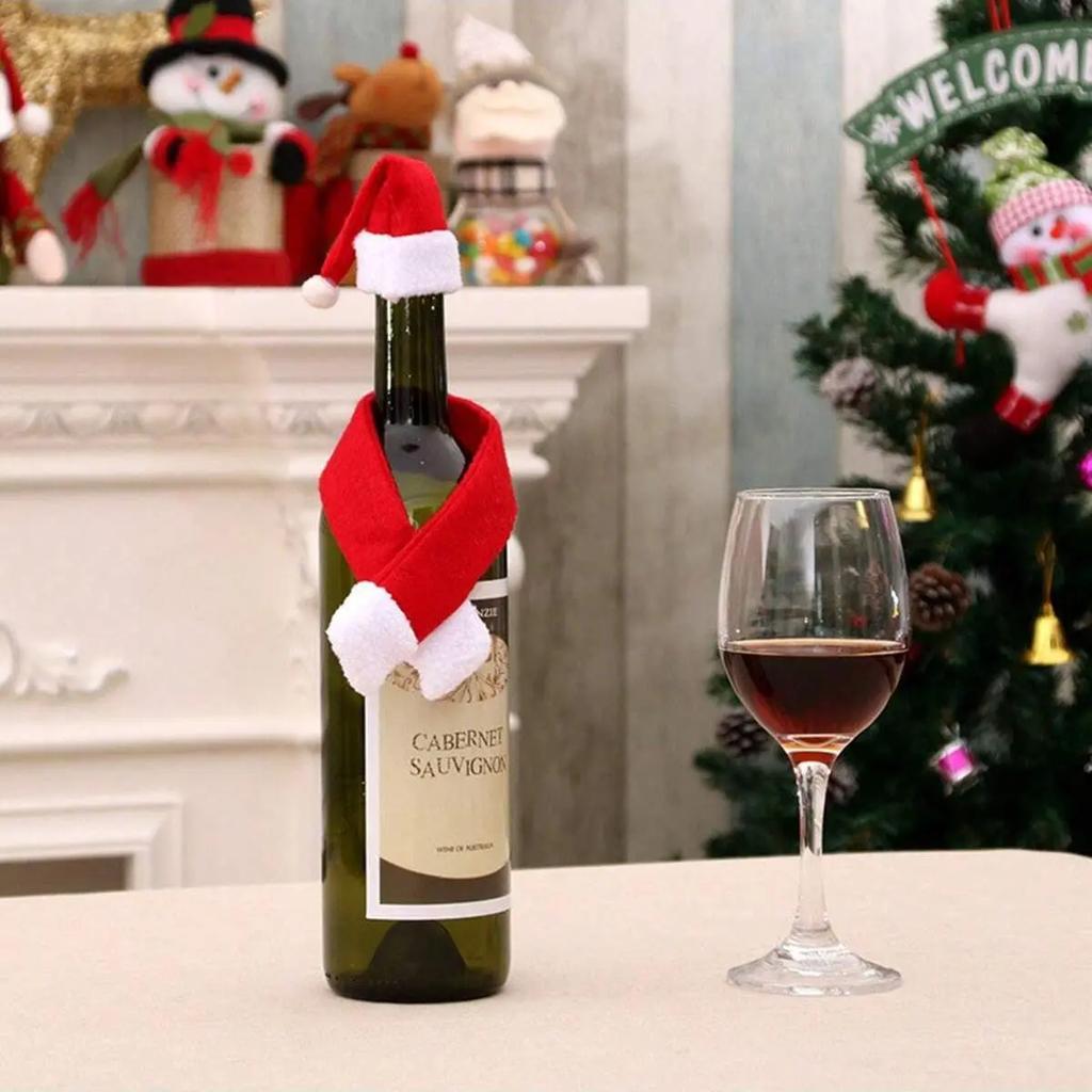 10pcs Christmas Creative Home Supplies, Non-woven Scarf Hat Wine Bottle Decoration Christmas Wine Bottle Cover Decoration