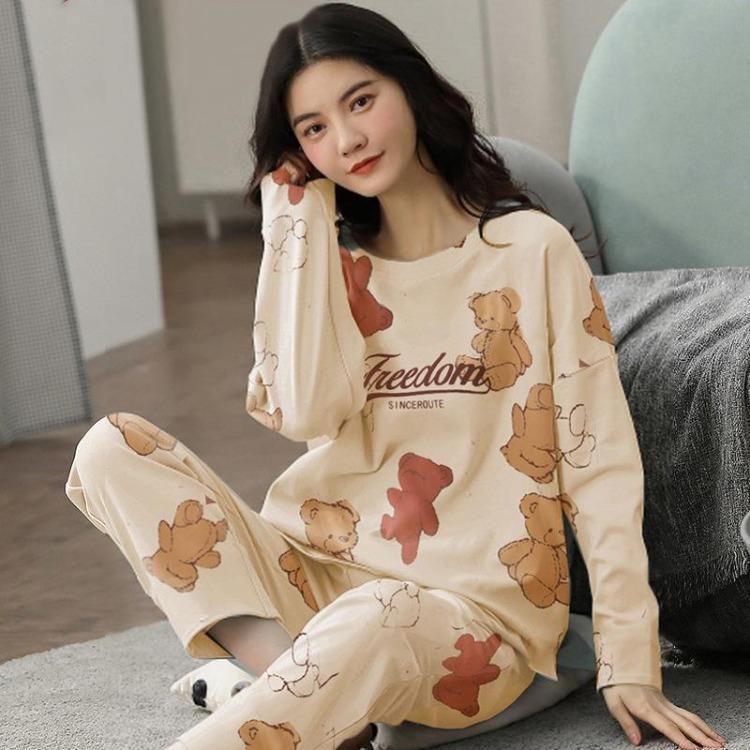 Two Piece Comfortable Women Homewear Set Loose Fit Large Size Winter Pajamas Korean Version Long Sleeve 18 Colors