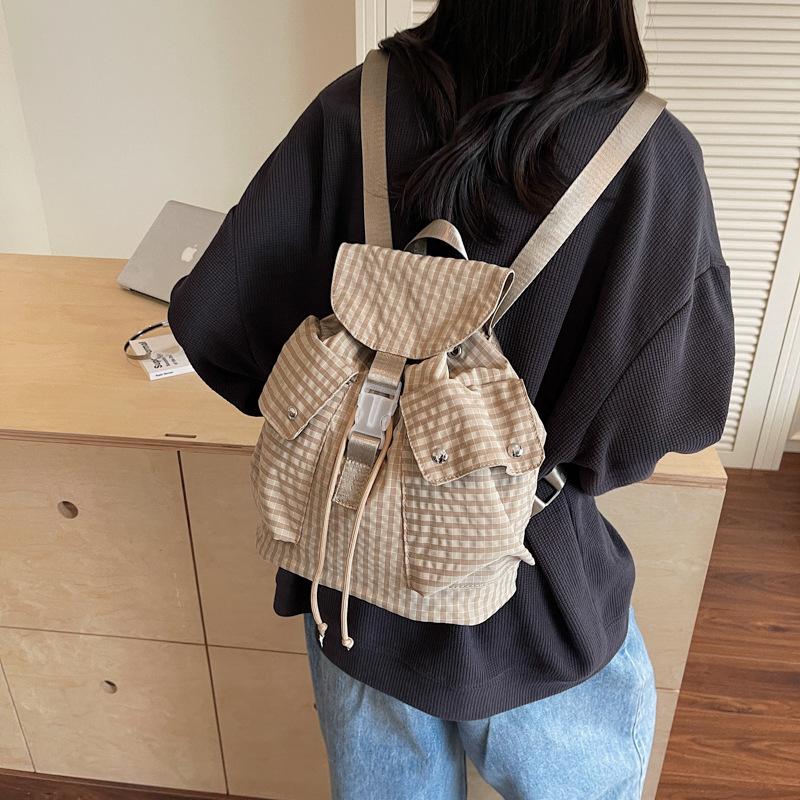 Schoolbag Niche Lightweight Backpack Women's Summer Large Capacity Plaid Canvas Commuter Bag Casual Versatile Going Out Small Backpack