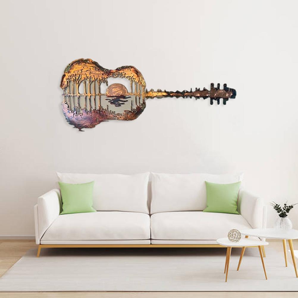 Guitar Metal Wall Art Retro Wall Decor Hanging Wall Ornament for Indoor Outdoor Office Home Music