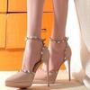 Versatile sandals new rivet pointed nude summer sexy waterproof table high heels imperial sister thick heel