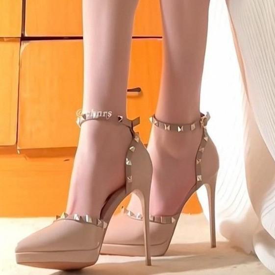 Versatile sandals new rivet pointed nude summer sexy waterproof table high heels imperial sister thick heel