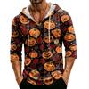 Men's Loose Fit Casual Hoodie Three Quarter Sleeve Pullover Halloween Pumpkin Pattern Lightweight Breathable Top for Everyday Wear