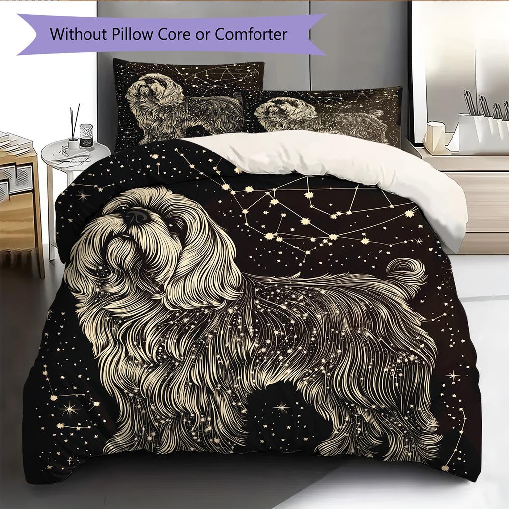 Shih Tzu Muster Bettwäsche Heimdekoration Geburtstagsgeschenk (1 Bettbezug + 2 Kissenbezüge, ohne Füllung)