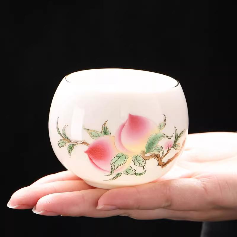 

Small capacity ceramic sheep fat jade master tea cup high-end master level sticker special gift cup, Kung Fu tea cup 120