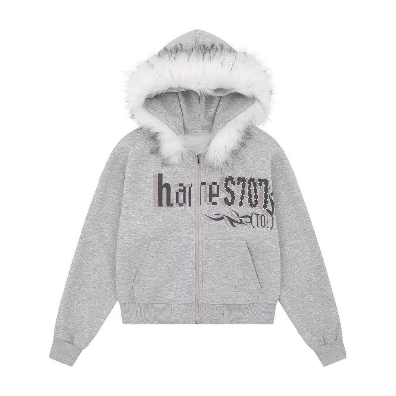 

VAYLA Street Letter Embroidered Fur Collar Hoodies for Women New Autumn Winter Baggy Casual Versatile Zipper Cardigan Sweatshirts XL