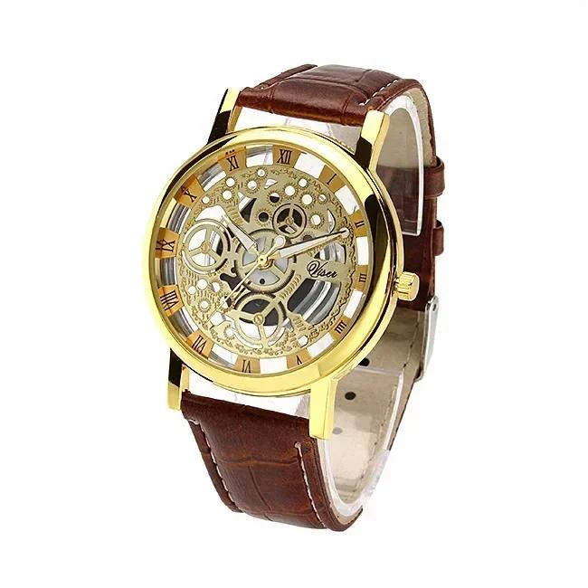 Fashion Hollow Skeleton Men Watches Quartz Leather Bracelet Strap Wristwatch Fashion Business Watches Men's Gifts
