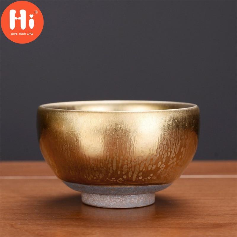 Hi Ceramic Gold Glaze Kung Fu Master Cup Porcelain Small Tea Bowl Handmade Office Teacups Water Mug Drinkware