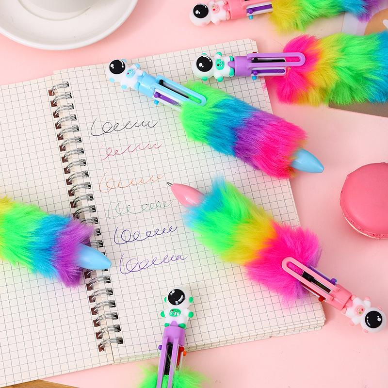 36pcs 0.7mm Cartoon Astronaut Fur Six-color Ballpoint Pen Multi-color Hand-door Pen Gift Pen Prize Pen Creative Stationery Back To School Season