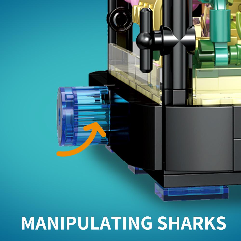 Non-Toxic Fish Tank Block Set With Lights Aquarium Marine Life Shark Eco Tank Block Playset For Kids 6+ Years Gift For Ocean Lovers