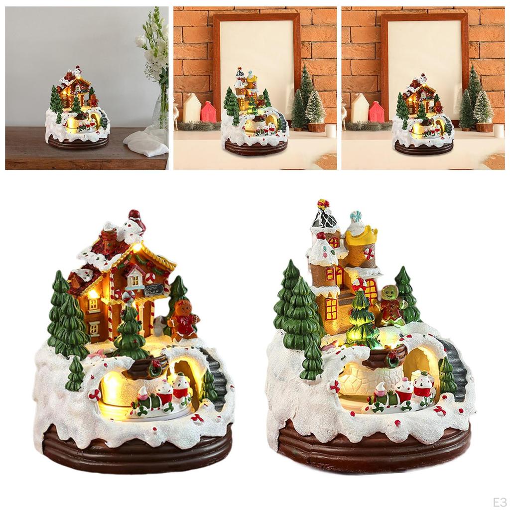 Music Box Light up Christmas Decoration Resin Craft Toy Tabletop Ornament for Holiday Indoor