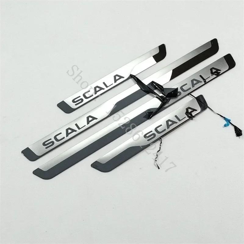 For Skoda SCALA ~2025 Stainless External Scuff Plate Door Sill Guards Thresholds Cover Trims Car Accessories