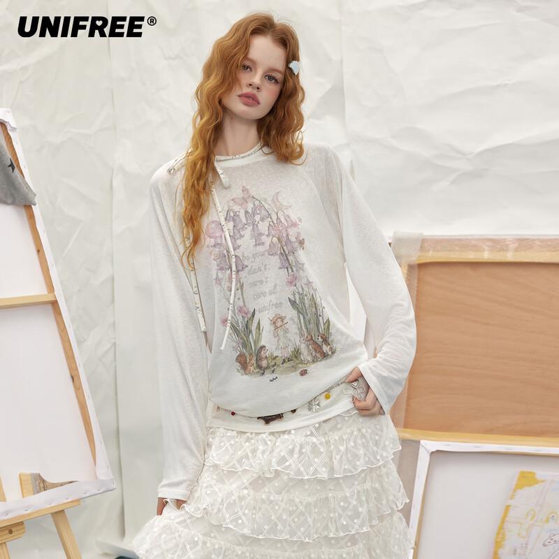 unifree Dreamy Forest Print Crew Neck T-Shirt