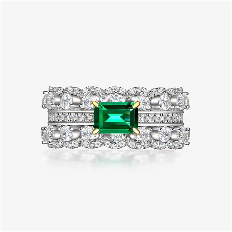 Huitan Noble Green Cubic Zirconia Rings for Women Anniversary Evening Party Temperament Lady Finger Accessory Statement Jewelry
