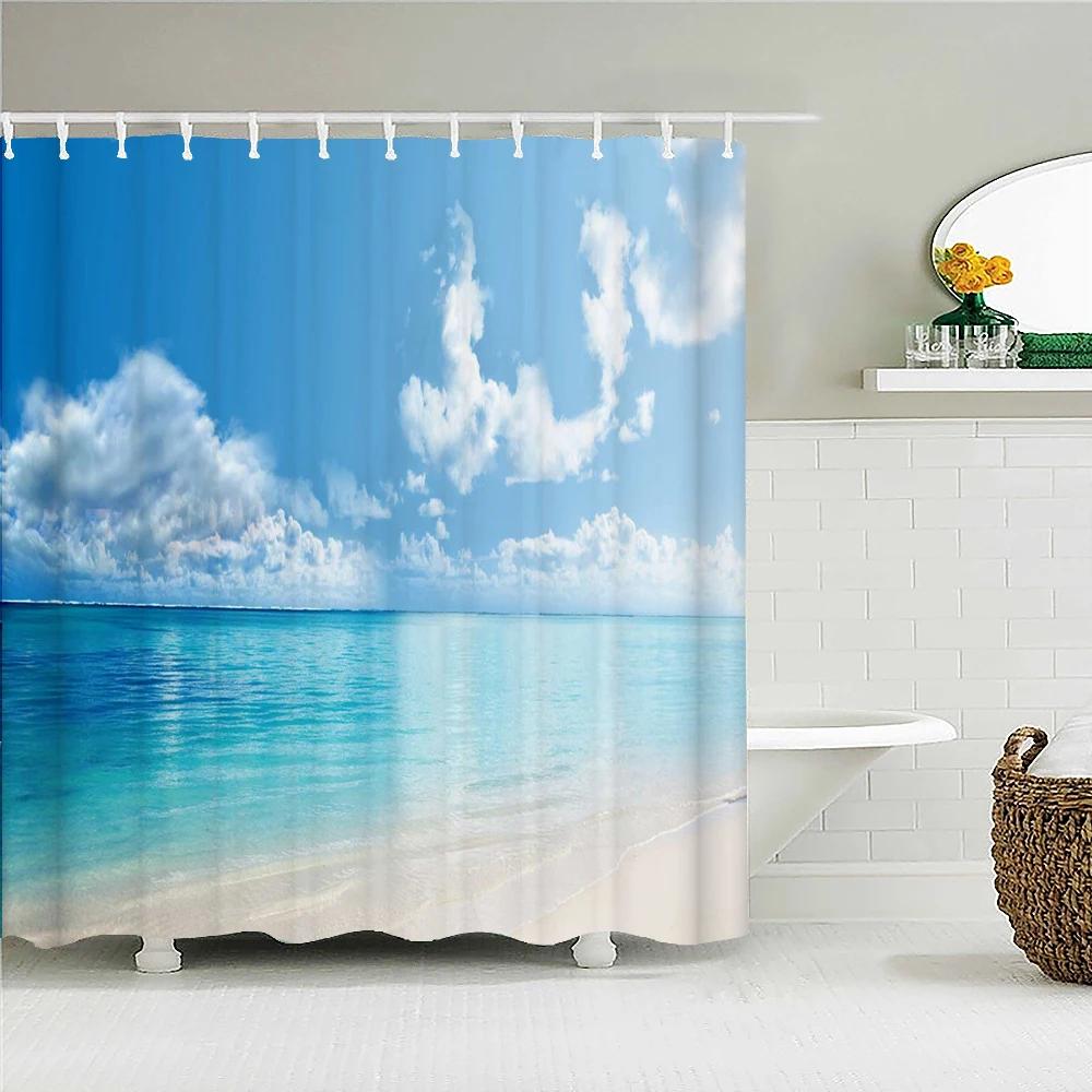 Seaside Scenery 3d Printed  Polyester Shower Curtain Wooden Bridge Nature Fabric Waterproof Bathroom Curtain for Bathtub 180x180
