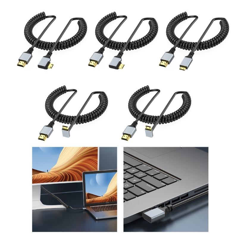 4K Mini Video Cable Male to Male Coiled Line 4K60Hz 90 Degree Option for GPU Cards Laptops Tablets 50-200CM Retractable
