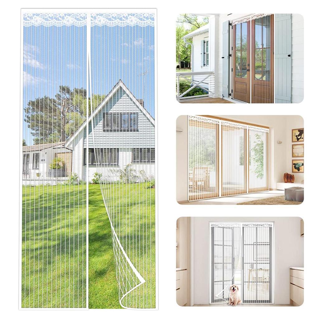 Magnetischer Fliegengitter-Türvorhang, selbstdichtende Fliegengittertür, robuster Türgitter-Magnetverschluss, insektensicher, einziehbares Fliegengitter-Türnetz, Weiß