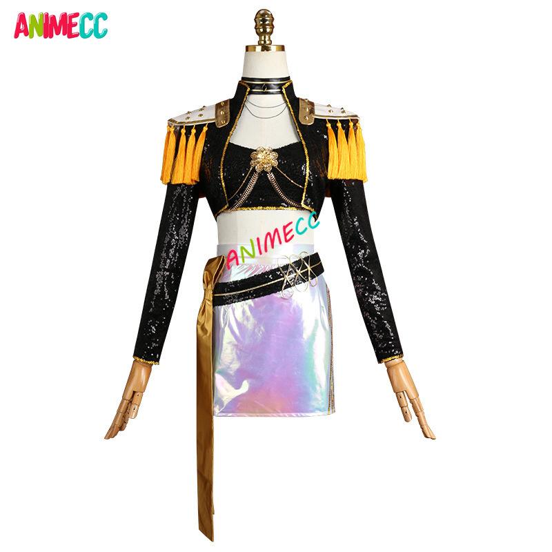 ANIMECC SKLADEM Huntrix Rumi Mira Zoey Cosplay Dětský Dospělý Kostým Paruka K-pop Lovci Démonů Černá Zlatá Halloween pro Ženy