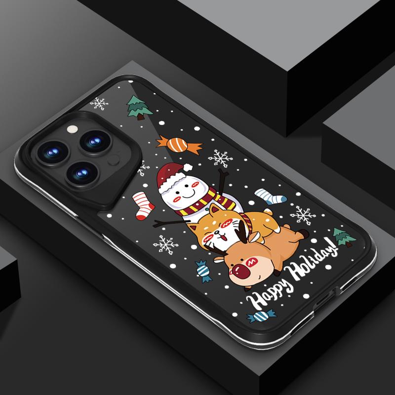 

Акриловый прозрачный чехол с рисунком лося, снеговика, кошки для iPhone 16 Plus, 15 Pro, 14, 13 Pro Max, прозрачный, ударопрочный, мягкий, жесткий чехол iPhone 15 чёрный