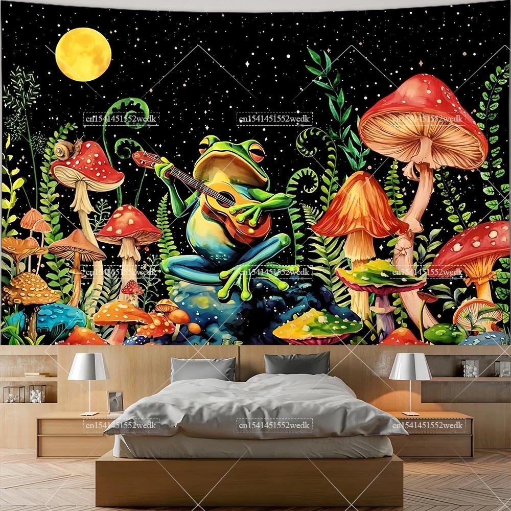 Mushroom Tapestry Moon Star Tapestries Butterfly Snail Frog Tapestrys Aesthetic Room Decor Starry Night Green Plant Tapastrys