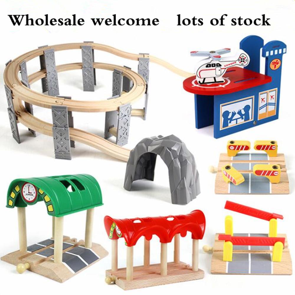 Wooden Train Track Accessories Parking Lot Railway Station Fit for Thomas Biro Multiple Tracks Educational Toys for Children