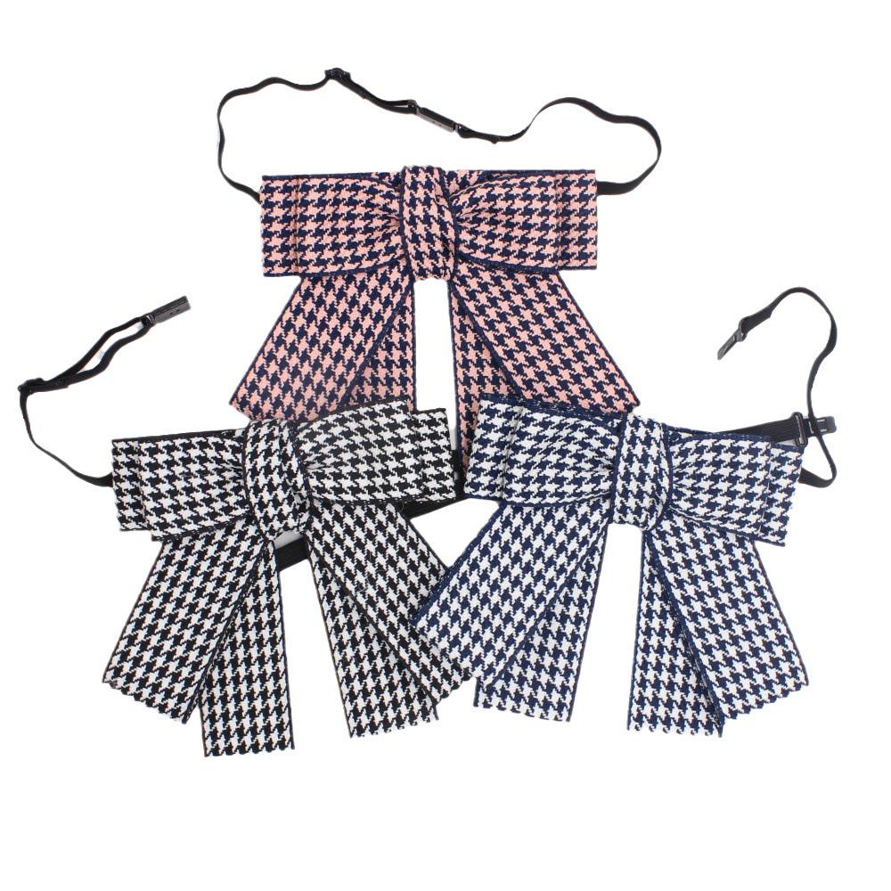 Houndstooth Wide Bow Trench Coat Accessory: Stylish Bow Tie with Elastic Strap for Easy Adjustment TS327